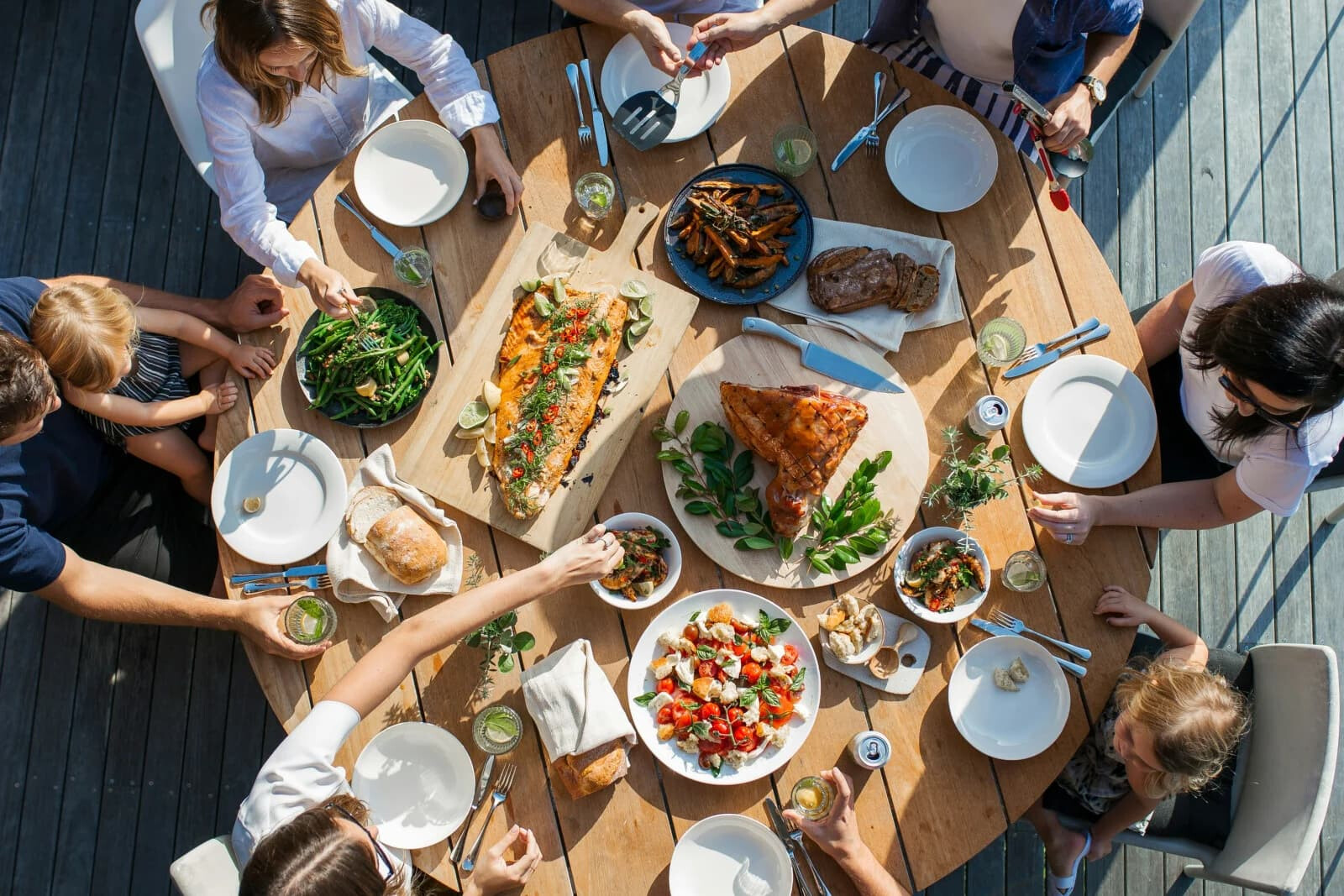 Family dining around a table
